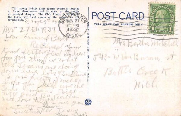 Sweetwater Texas Golf Course and Club House Vintage Postcard AA562 - Image 2