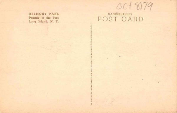 Elmont New York parade to the post Belmont Park hand-colored antique pc BB231 - Image 2