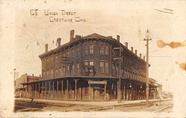 Crestline Ohio Union Depot Train Station Real Photo Vintage Postcard AA855