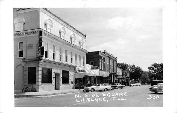 Carlyle Illinois North Side Square Street Scene Real Photo Postcard AA862
