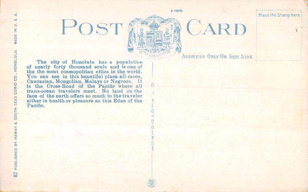 Honolulu Hawaii birds eye view boats from the sea antique pc BB335 - Image 2