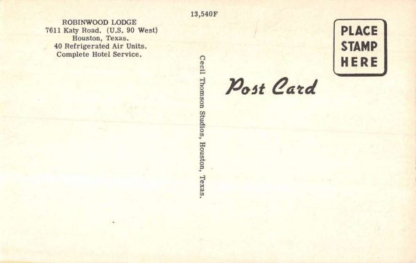 Houston Texas aerial view over Robinwood Lodge hotel antique pc BB352 - Image 2