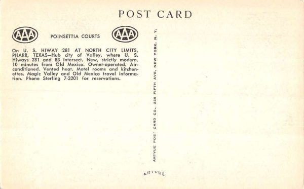 Pharr Texas birds eye view Poinsettia Courts motel antique pc BB354 - Image 2