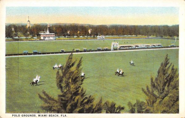 Miami Beach Florida panoramic aerial view Polo Grounds antique pc BB377