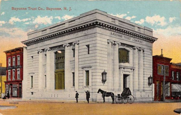 Bayonne New Jersey horse and buggy outside Bayonne Trust Co antique pc BB395