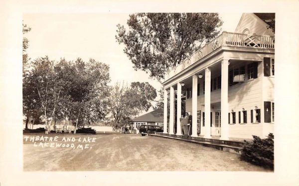 Lakewood Maine birds eye view showing theatre and lake real photo pc BB416
