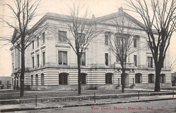 Danville Indiana birds eye view new court house entrance antique pc BB419