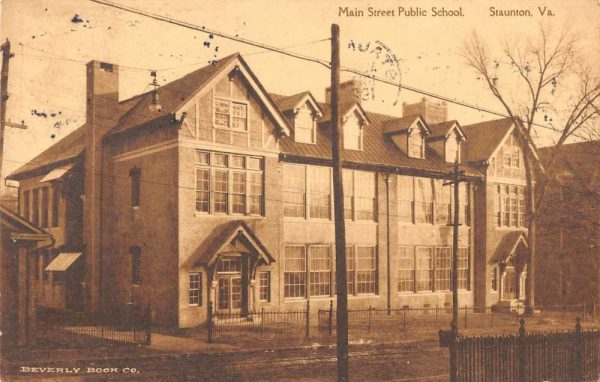 Staunton Virginia birds eye view Main Street Public School antique pc BB423