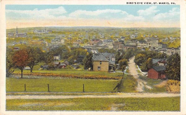 St. Marys Pennsylvania panoramic birds eye view of area antique pc BB426