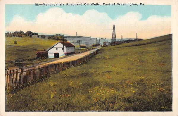 Washington Pennsylvania view of Monongahela Rd & Oil Wells antique pc BB427