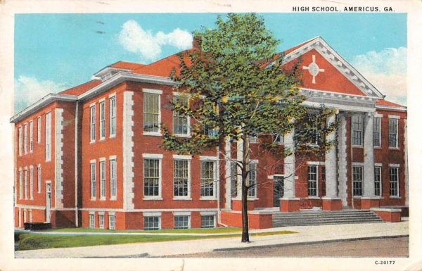 Americus Georgia street scene at local high school antique pc BB443