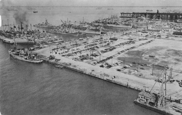 Norfolk Virginia aerial view Convoy Escort Pier antique pc BB450