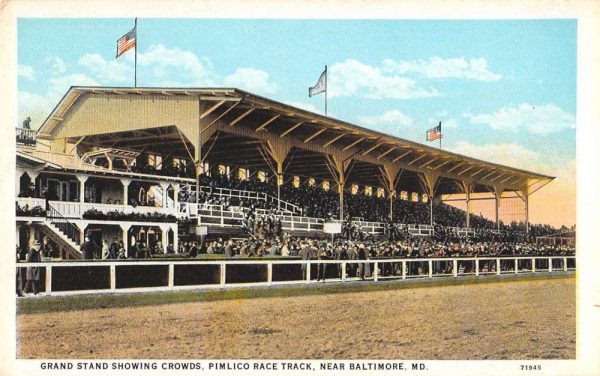 Baltimore Maryland grand stand crowd at Pimlico Race Track antique pc BB479