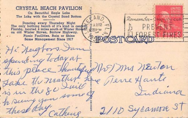 Eagle Lake Florida bathers at Crystal Beach Pavilion linen antique pc BB570 - Image 2