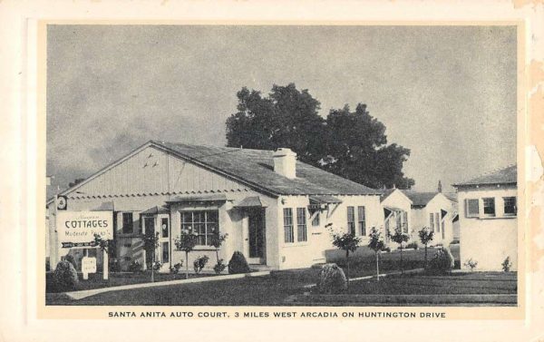 San Gabriel California birds eye view Santa Anita Auto Court antique pc BB589