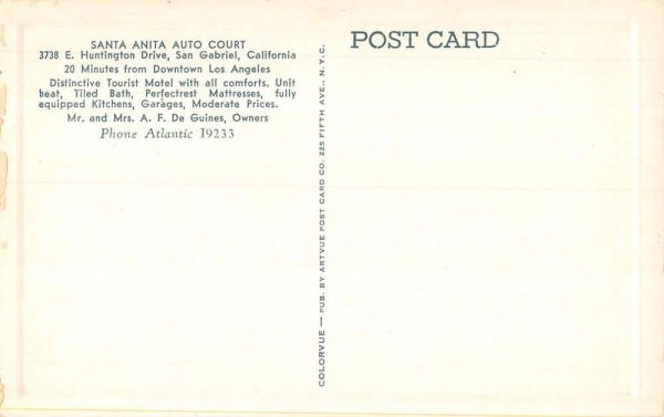San Gabriel California birds eye view Santa Anita Auto Court antique pc BB589 - Image 2