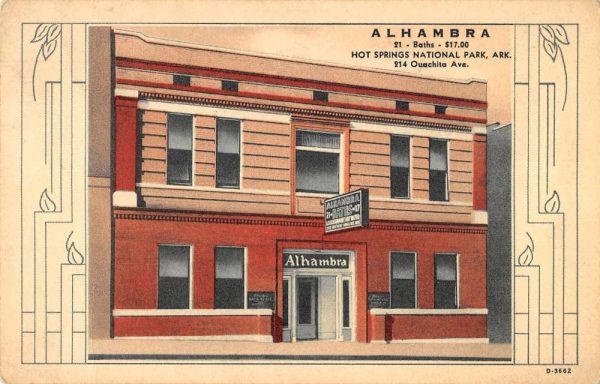 Hot Springs Nat'l Park Arkansas view of Alambra Bath House antique pc BB593