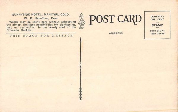 Manitou Springs Colorado birds eye view Sunny Side Motel antique pc BB605 - Image 2