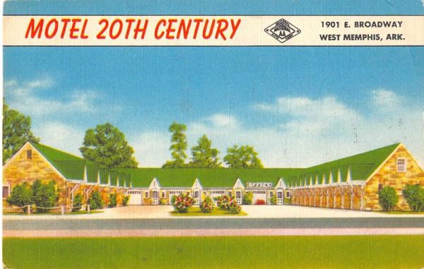 West Memphis Arkansas birds eye view Motel 20th Century linen antique pc BB625