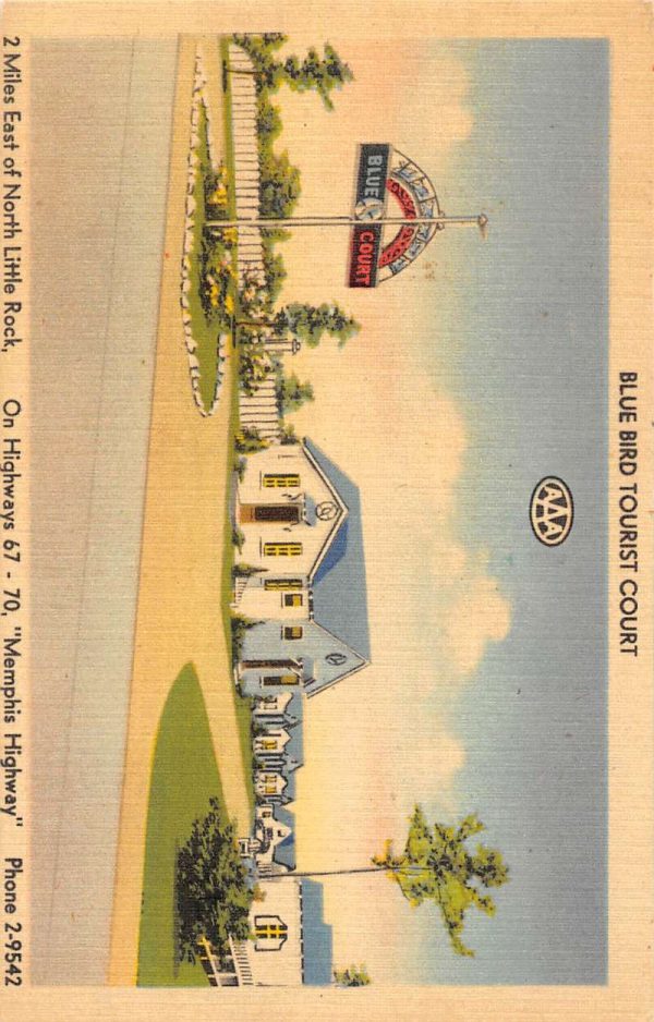 N. Little Rock Arkansas view of Blue Bird Tourist Court linen antique pc BB630