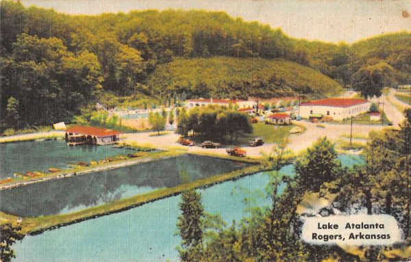 Rogers Arkansas panoramic view Lake Atalanta linen antique pc BB647