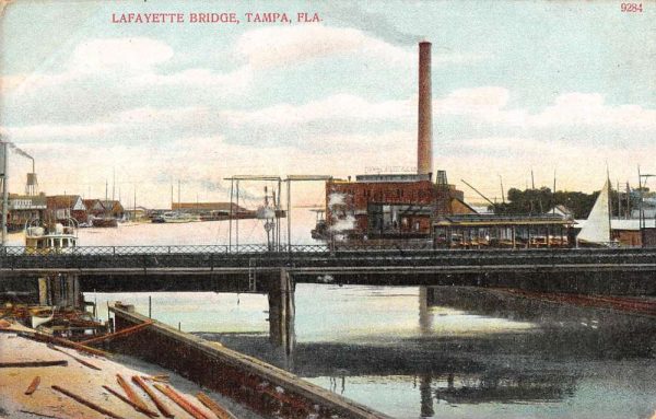 Tampa Florida scenic birds eye view Lafayette Bridge antique pc BB682