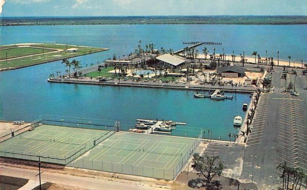 Cape Coral Florida aerial view Yacht Club & tennis courts vintage pc BB687