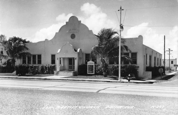 Dania Florida birds eye view First Baptist Church real photo pc BB715