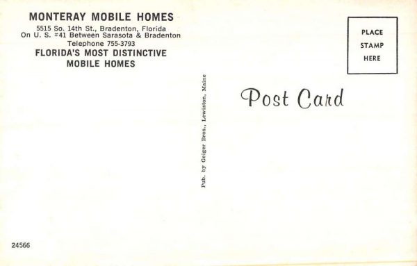 Bradenton Florida birds eye view Monterey Mobile Home Ctr vintage pc BB720 - Image 2