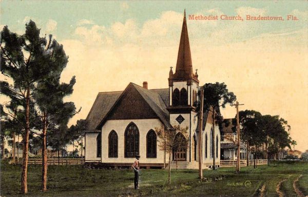 Bradenton Florida birds eye view Methodist Church antique pc BB723
