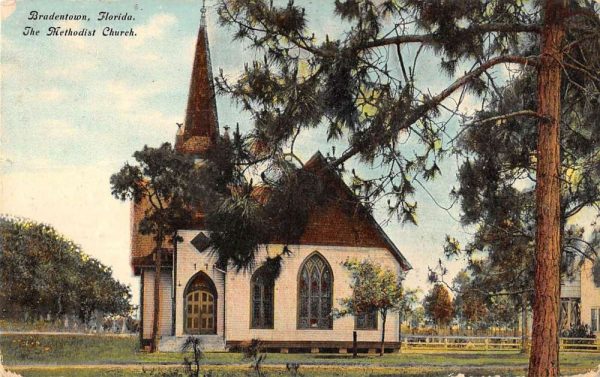 Bradenton Florida birds eye view side of Methodist Church antique pc BB724