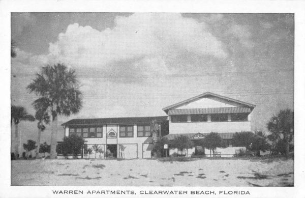 Clearwater Beach Florida birds eye view Warren Apartments antique pc BB725