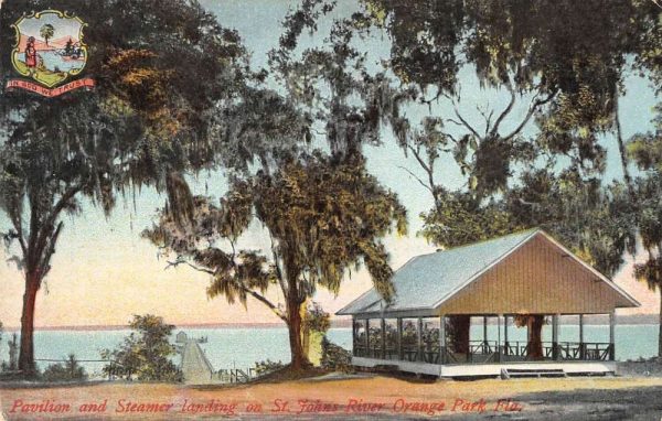 Orange City Florida pavilion & steamer landing St Johns River antique pc BB742