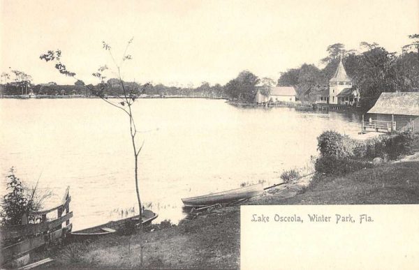 Winter Park Florida birds eye view boats at Lake Osceola antique pc BB754
