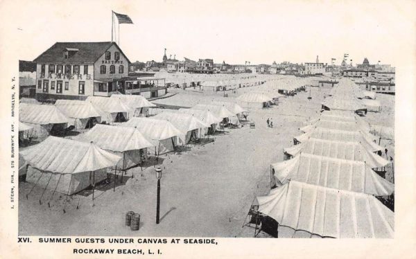 Seaside New York summer guests under canvas Rockaway Beach antique pc BB849