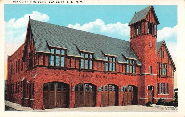 Sea Cliff L.I. New York birds eye view Sea Cliff Fire Dept antique pc BB850