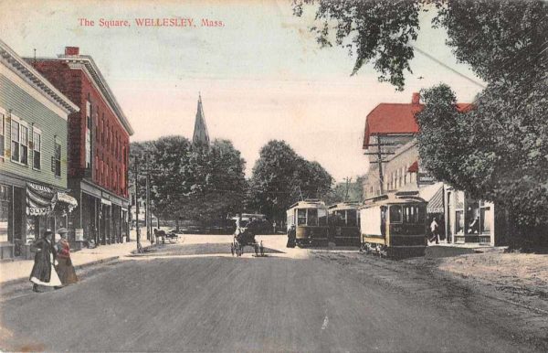 Wellesley Massachusetts The Square Trolley Vintage Postcard AA923