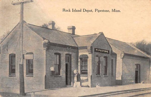 Pipestone Minnesota Rock Island Depot Train Station Vintage Postcard AA926