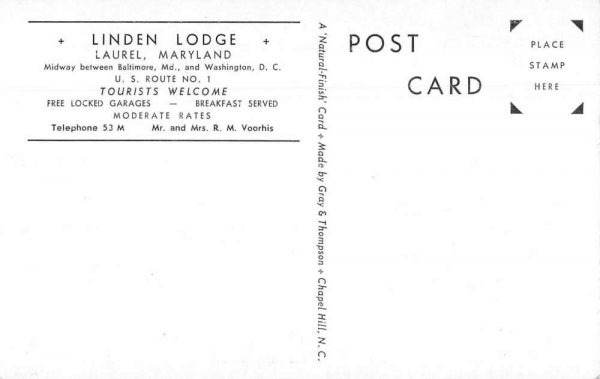 Laurel Maryland Linden Lodge US No 1 Exterior Vintage Postcard AA963 - Image 2