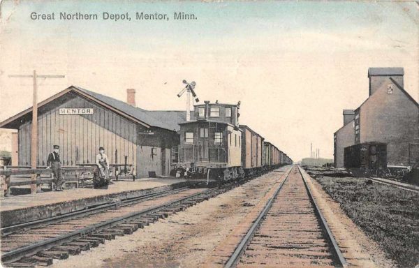 Mentor Minnesota Great Northern Depot Train Station Vintage Postcard AA1036