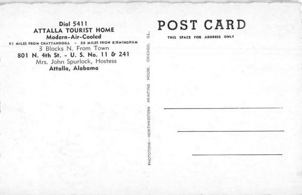 Attalla Alabama Attalla Tourist Home Exterior Vintage Postcard AA1158 - Image 2