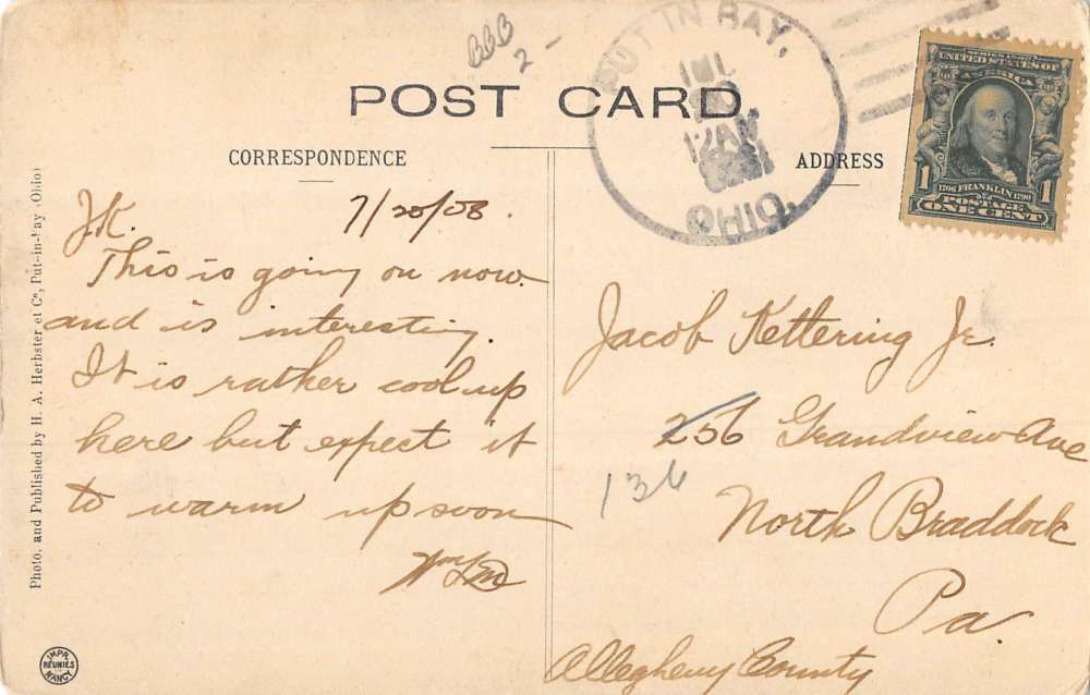 Put-In-Bay Ohio birds-eye view Annual Regatta vintage pc CC364 - Image 2