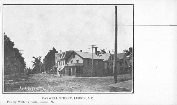 Lisbon Maine birds-eye view Farwell Street vintage pc CC369
