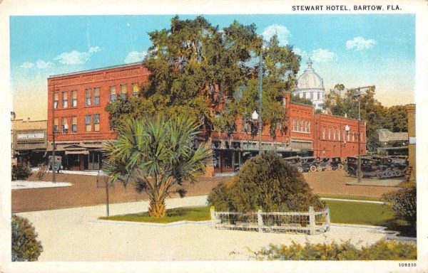 Bartow Florida birds-eye view Stewart Hotel vintage pc CC389