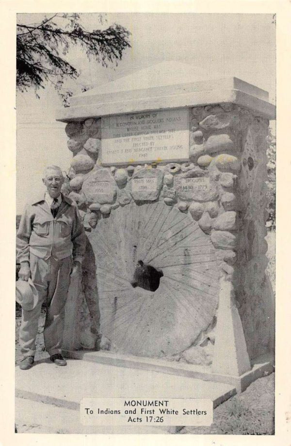 Great Gully New York monument to Indians & First White Settlers vintage pc CC421