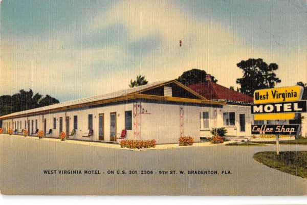 Bradenton Florida coffee shop West Virginia Motel vintage pc CC429