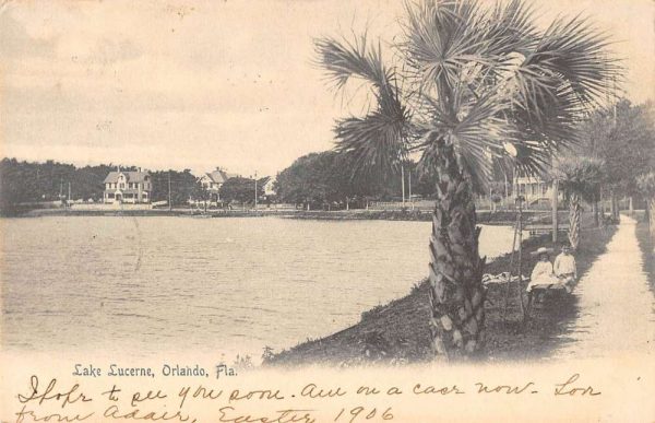 Orlando Florida birds-eye view Lake Lucerne vintage pc CC436