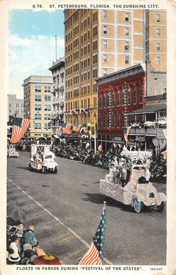 St. Petersburg Florida street scene Festival of the States Parade vintage pc CC442