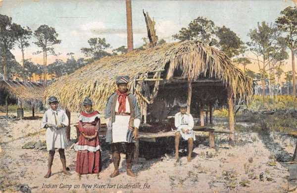 Fort Lauderdale Florida Indian Camp on New River Vintage Postcard AA1574