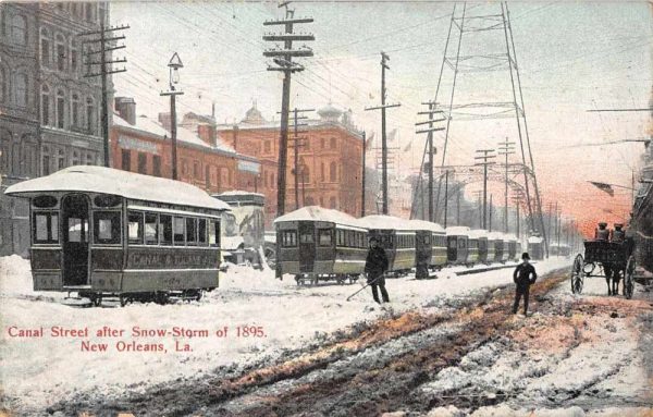 New Orleans Louisiana Canal Street after 1895 Snow Storm Trolleys PC AA1626